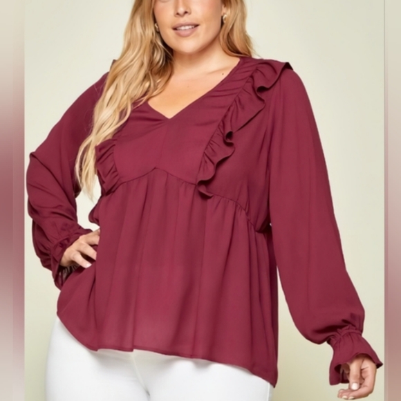 🍁🆕Andree By Unit Wine Ruffled Top - Picture 1 of 6